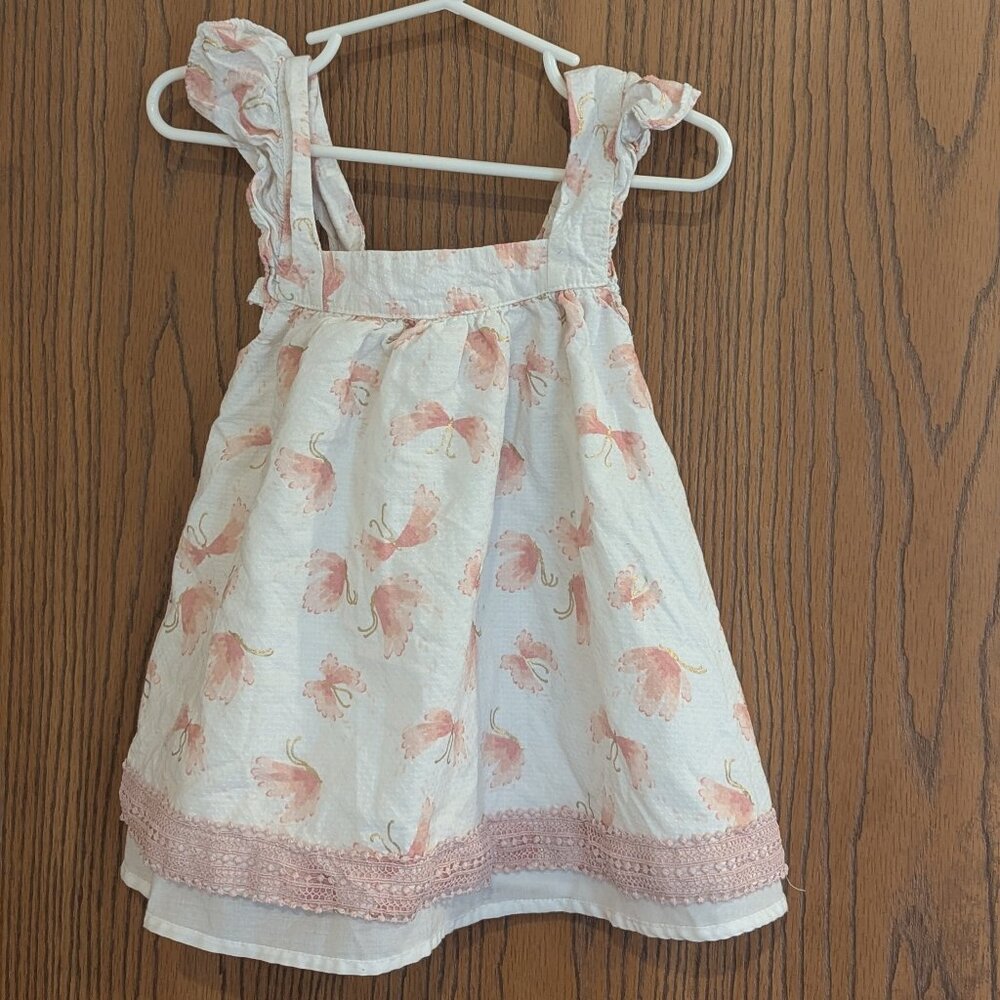 Catherine Malandrino‎ Flutter Sleeve Lace Butterfly Pink White Top-4T